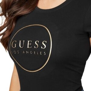 Womens Guess Los Angeles Raised Logo Black T-shirt Size XL